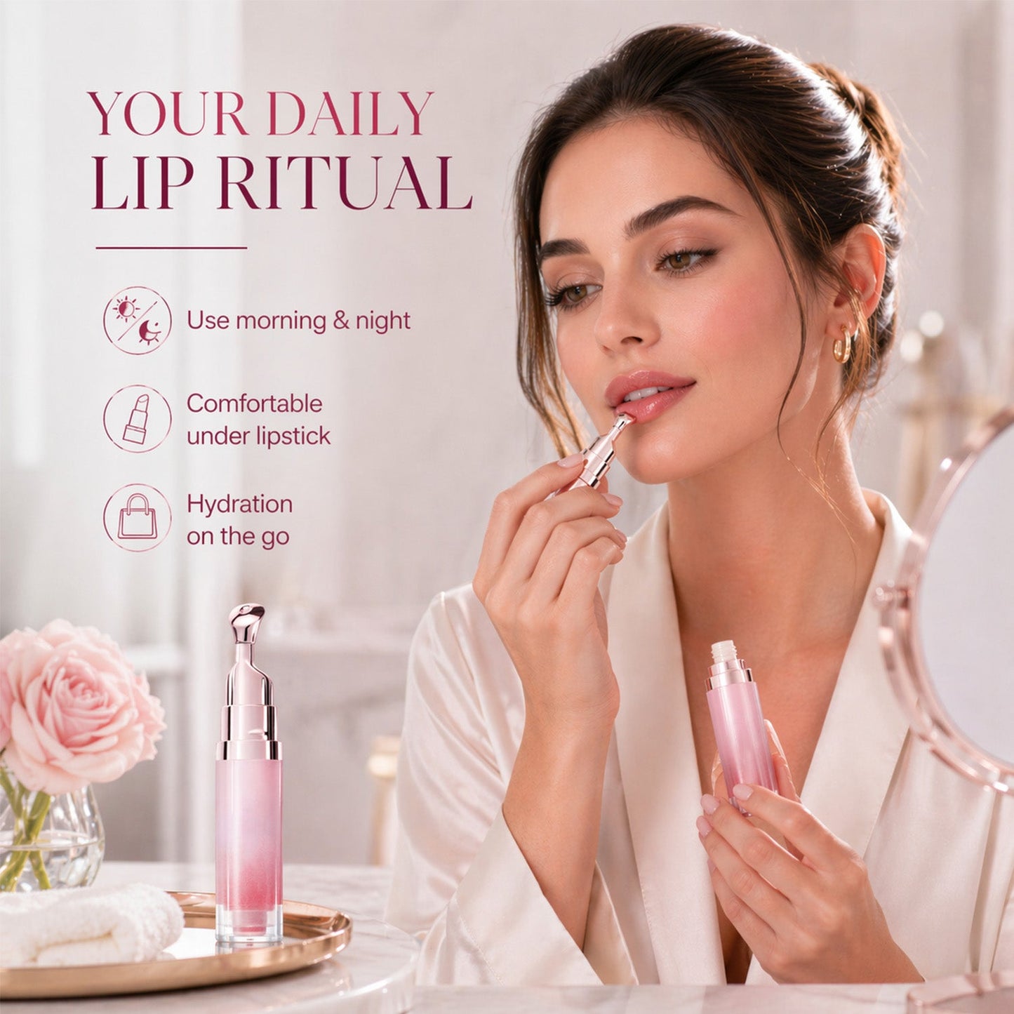 Hydrating Brightening Lip Serum with Peptides and Cooling Roller Applicator