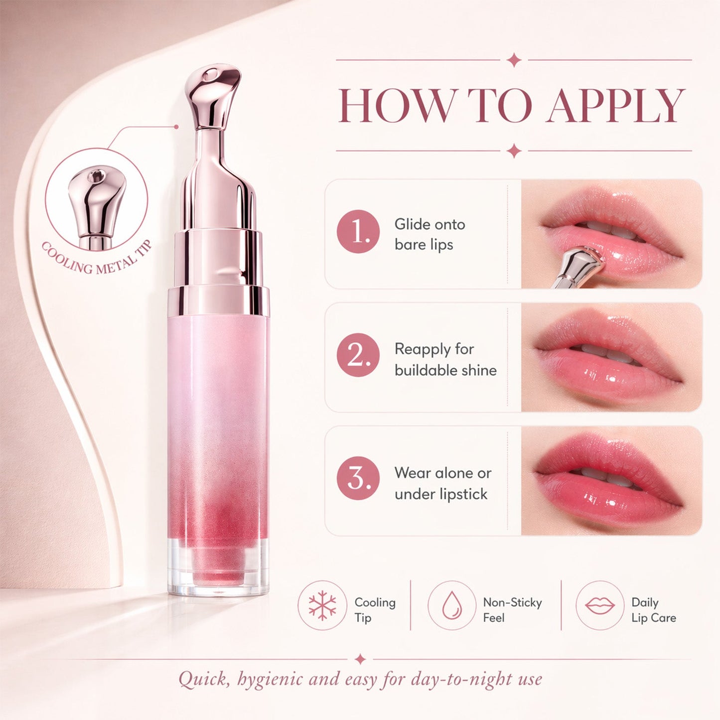Hydrating Brightening Lip Serum with Peptides and Cooling Roller Applicator