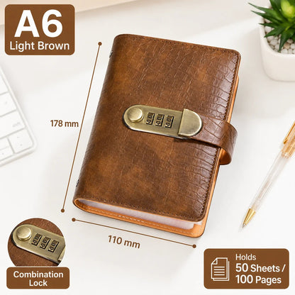 🔥 Last Day 49% OFF– Lockable A6 Savings Notebook with 3-Digit Combination Lock 💰 - Light Brown