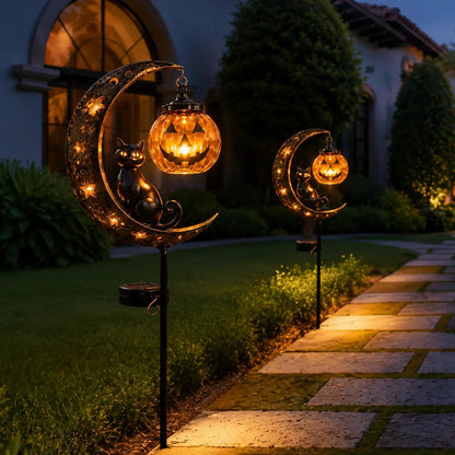 🔥 HOT SALE 👻 Solar Halloween Garden Stake Light with Black Cat & Pumpkin