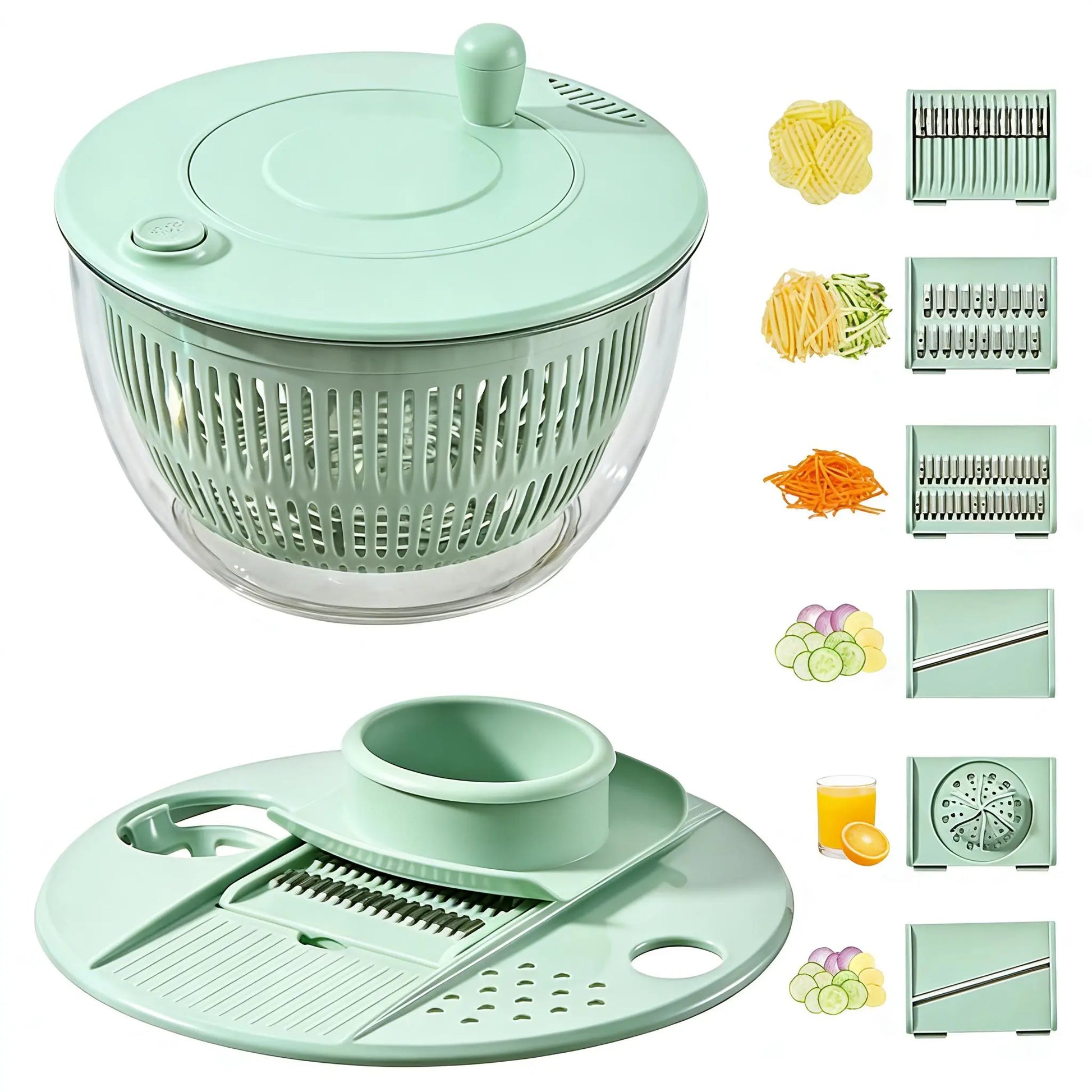 3-in-1 Salad Spinner with 5-Blade Slicer – 5.3 Qt Vegetable Washer, Strainer & Kitchen Prep Bowl
