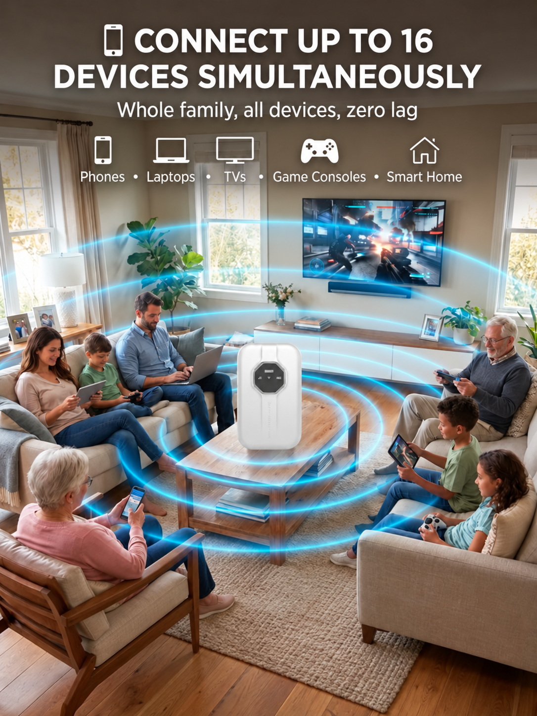 Portable Wi-Fi advertised to connect multiple household devices