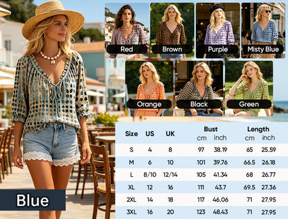 Women’s Polka Dot Lace-Up Ruffle Sleeve Blouse