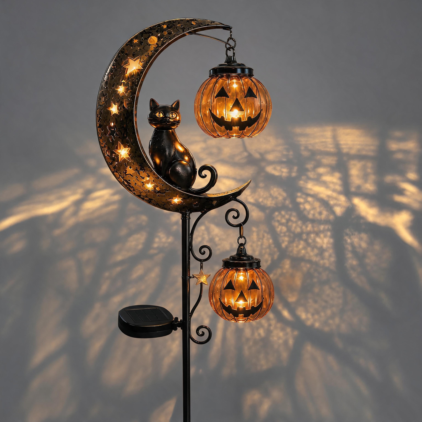 🔥 HOT SALE 👻 Solar Halloween Garden Stake Light with Black Cat & Pumpkin